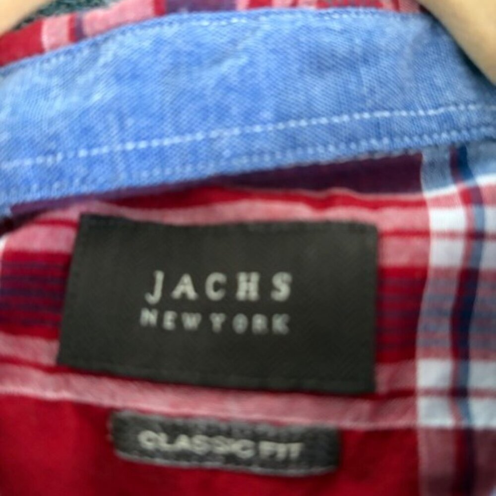 Jachs New York Thar Indigo Classic Fit SS Shirt Plaid Blue White Red Mens XL - Picture 4 of 4